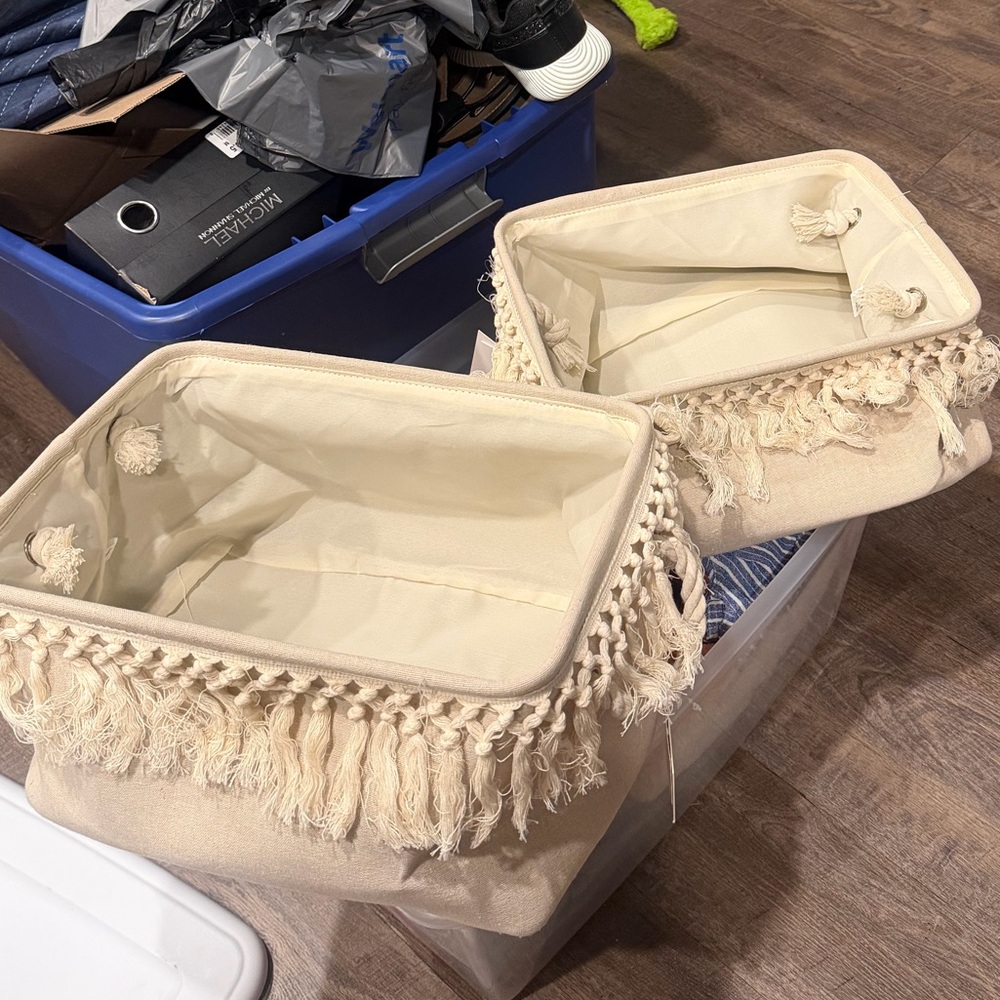 Elegant Cream Tassel Storage Baskets